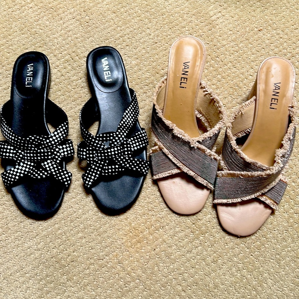 Van Eli BUNDLE black polka dot sandals & nude heeled sandals w/chain detail 8.5
